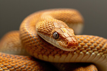 Obraz premium A purebred snake poses for a portrait in a studio with a solid color background during a pet photoshoot.