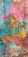 A rusted metal texture, with layers of peeling paint in faded 1950s-style colors, symbolizing the decaying remnants of a once-advanced civilization created with Generative AI Technology