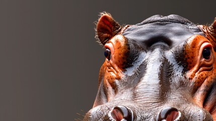   A close-up of a giraffe's face with its mouth open and wide eyes
