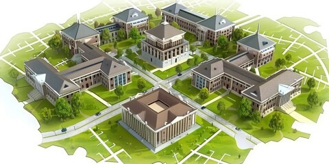 A 3D Model Depicting the Comprehensive Layout and Infrastructure of an Academic Institution, Generative AI