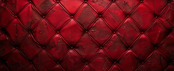 Fototapeta premium Luxurious Red Leather Upholstery - Quilted Diamond Pattern Background 
