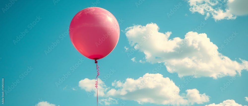 Wall mural   A pink balloon floats in the air with two strings attached to its ends