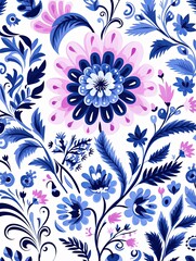 bright spring colors blue and white, pinknordic pattern white background