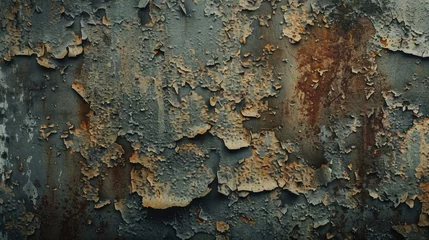 Foto op Canvas A rusted metal texture, with layers of peeling paint in faded 1950s-style colors, symbolizing the decaying remnants of a once-advanced civilization created with Generative AI Technology © Sentoriak