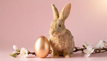 Naklejka na ściany i meble easter bunny with egg on pink background