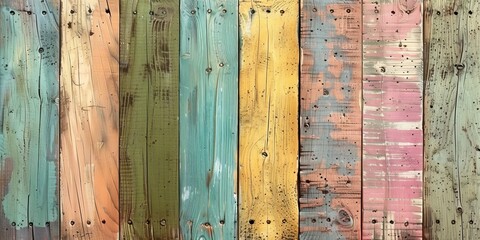 Colorful Distressed Wood Planks - Shabby Chic Background Texture
