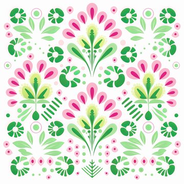 bright spring colors green and white, pinknordic pattern white background 