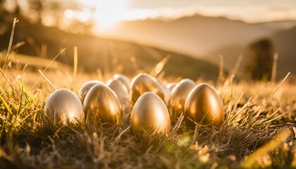easter eggs on the grass background