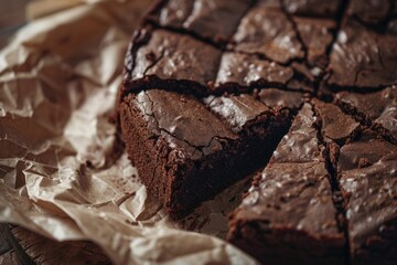 Decadent Brownie Cake: Indulgent Truffle Chocolate Dessert on Brown Baking Paper