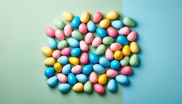 Multicolored Candy Eggs Encircle a Warm Beige Backdrop