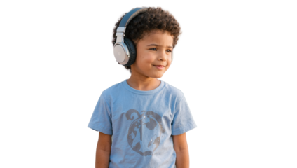 A boy with headphones no background