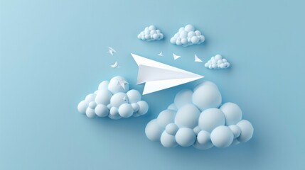 A creative 3D illustration features a paper airplane