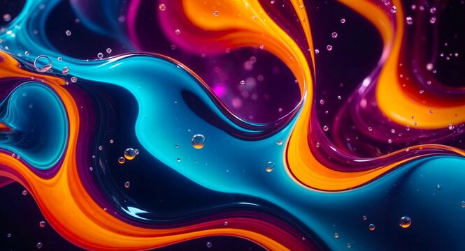 colorful abstract viscous jelly-like shiny bubble texture of smooth curves of blue, pink and orange colors, 3D
