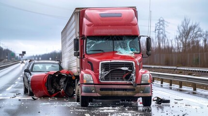 the moment of collision between a semi truck with a box trailer and a passenger car