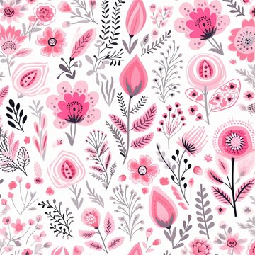 bright spring colors pink and white, pinknordic pattern white background 