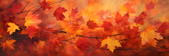 Autumn Transitions: An Enchanting Dance of Colorful Leaves Set Against an Earthy, Dusky Background