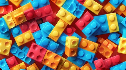 A seamless vector pattern featuring colorful plastic construction blocks