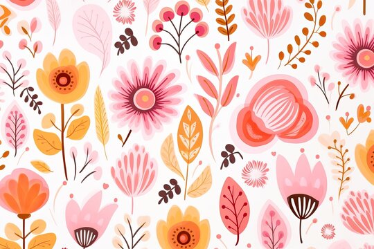 bright spring colors tan and white, pinknordic pattern white background 