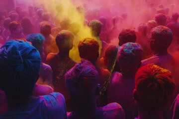 Fototapeta na wymiar Holi Festival's Colorful Crowd