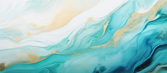 A detailed closeup of a painting featuring swirling patterns of electric blue and white, resembling...