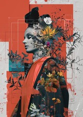 Abstract artistic female collage illustration. Trendy fashion collage