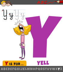 letter Y from alphabet with cartoon illustration of yell phrase