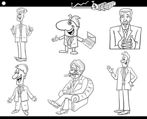 cartoon business people characters set coloring page