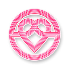 Heart in a circle illustration on a white background. Harmonious balance and integrity of abstract lines in pink colors.