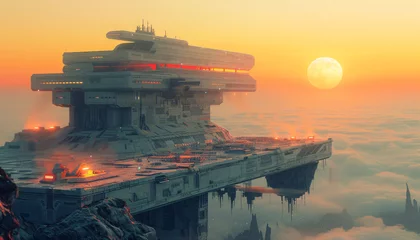 Poster futuristic architecture in a science fiction landscape © Riverland Studio