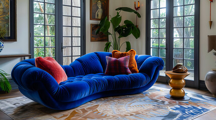 Elegant Modern Living Room with Luxurious Velvet Sofa