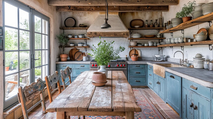 Vintage Provence Kitchen. Countryside Dining Space