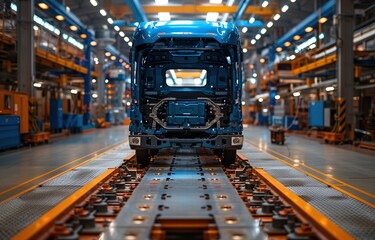 truck body manufacturing factory, assembly line, truck car assembly industry - obrazy, fototapety, plakaty