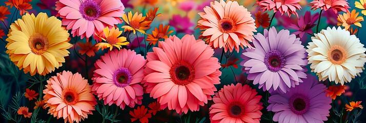 Fototapeta na wymiar Vibrant Gerbera Flowers, Colorful and Fresh Spring Blossoms, Natural Beauty and Brightness