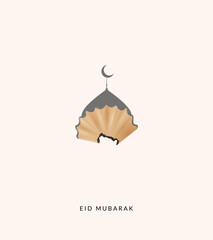 Eid Mubarak creative concept. Shavings Pencil and mosque, Background for education or Pencil shop for Ramadan and Eid celebration poster, Eid Mubarak creative design for social media post.