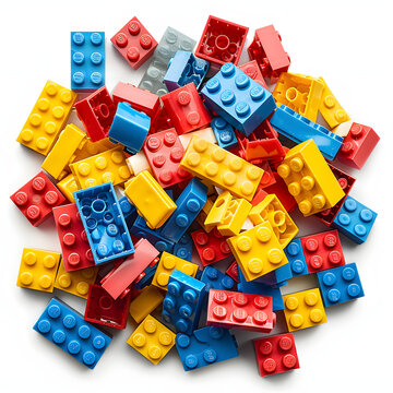 A pile of colorful lego bricks isolated on white background, detailed, png
