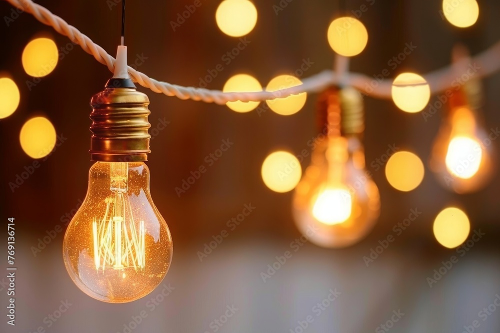 Poster Illuminated Lightbulbs Cast a Soft, Inviting Light, Symbolizing Creativity and Comfort, Generative AI