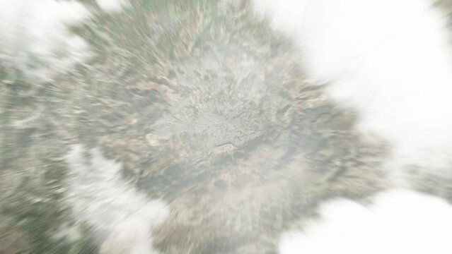 Earth zoom in from space to Tlemcen, Algeria. Followed by zoom out through clouds and atmosphere into space. Satellite view. Travel intro. Images from NASA