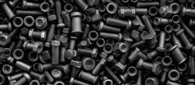 Screws and nuts background. Black and White Image.