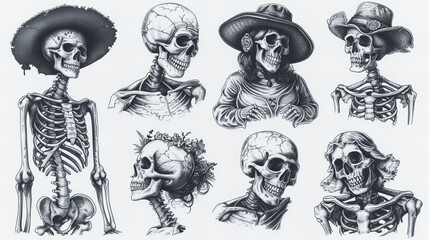 funny comic skeleton stickers collection