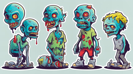 funny comic zombie stickers collection