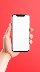 hand holding a smartphone with blank screen