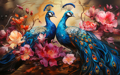 Elegant colourful peacock - obrazy, fototapety, plakaty