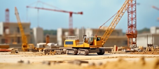 Fototapeta na wymiar illustration of a yellow crane constructing a building