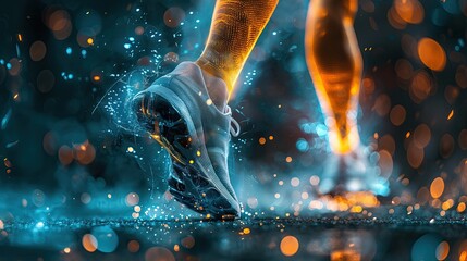 Running shoes on a dark background. 3d rendering toned image. Sport and healthy lifestyle concept.