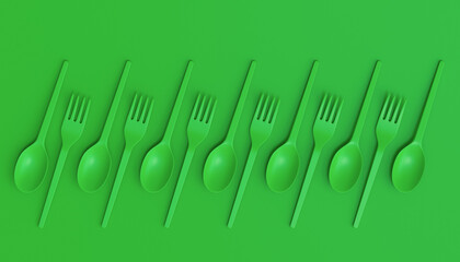 Set of disposable utensils like plate, folk, spoon,knife, cup and pepper mill