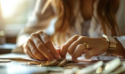 Close-up of a businesswoman's hands counting money