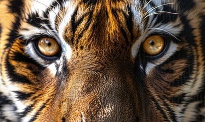 Close-up of a Siberian tiger's face under studio lights - obrazy, fototapety, plakaty