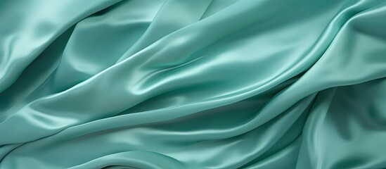 Obraz premium A close up of a rectangle of vibrant aqua satin fabric, shimmering with tints and shades of electric blue. The liquid silk creates a captivating pattern