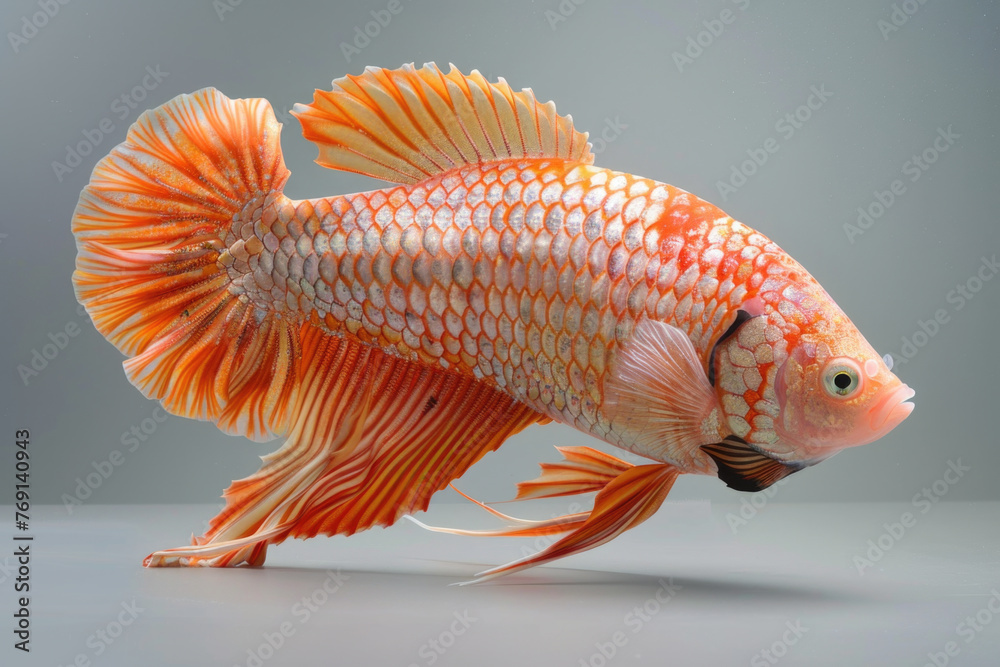 Wall mural A purebred fish poses for a portrait in a studio with a solid color background during a pet photoshoot.

