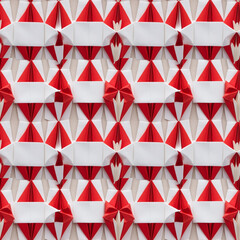 Abstract seamless bright red and white paper origami pattern